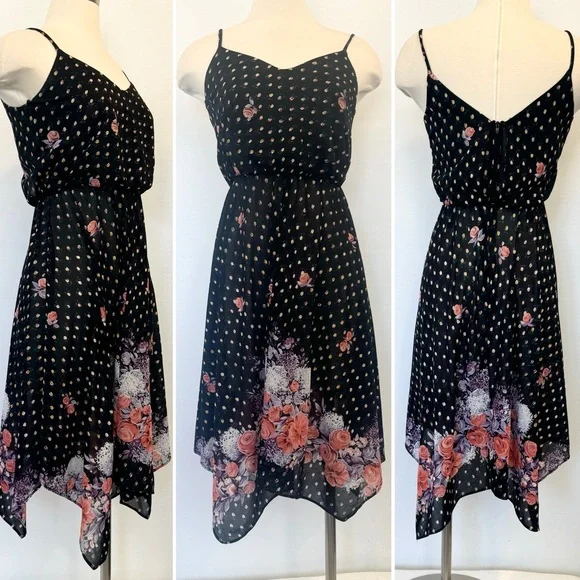 JCPenney Chiffon Crepe Vintage 70s Disco Handkerchief Scarf Hem Slip Dress - Picture 8 of 8